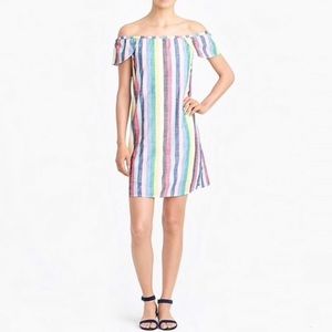 J Crew Rainbow Stripe Off the Shoulder Dress